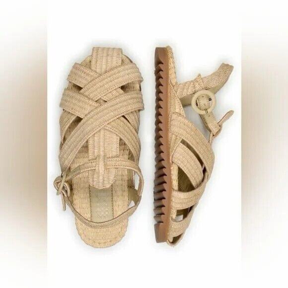 NWOT FARM RIO Raffia Zigzag Sandal Tan Fisherman Flats 9 - Picture 1 of 3
